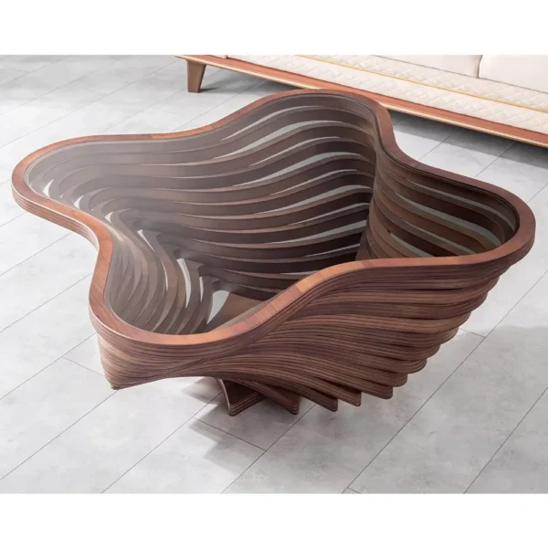 Natural Walnut Veneer Coffee Tables for Living Room | Model Susan | Elegant Center Table with Glass Top | Stylish Walnut Color - Image 6
