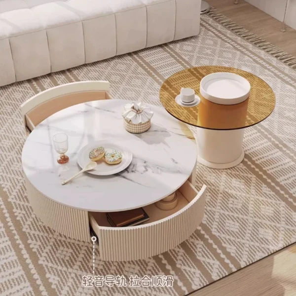 Nordic Modern Design Coffee Table Aesthetic Storage Drawer Cute Minimalist Coffee Table Small Round Mesa Centro Salon Furniture - Image 3