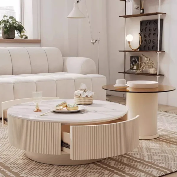 Nordic Modern Design Coffee Table Aesthetic Storage Drawer Cute Minimalist Coffee Table Small Round Mesa Centro Salon Furniture - Image 6
