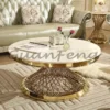 wholesale living room furniture european modern design gold round Black marble coffee table with stainless steel legs
