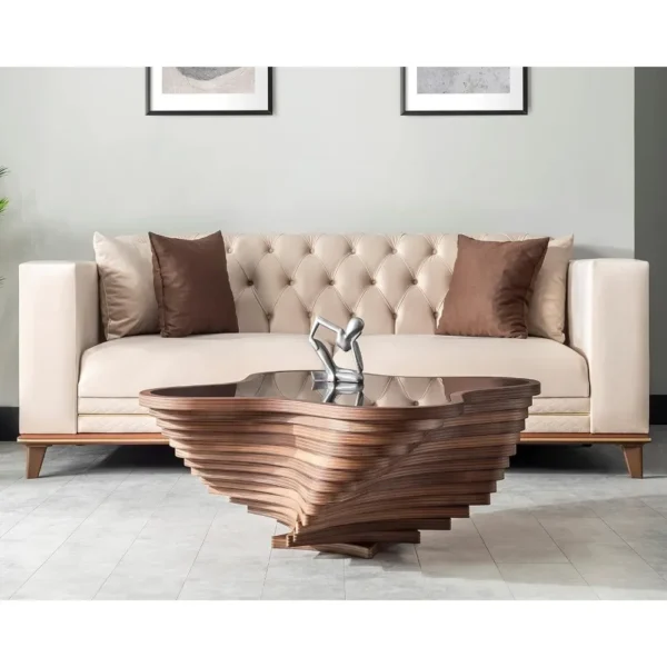 Natural Walnut Veneer Coffee Tables for Living Room | Model Susan | Elegant Center Table with Glass Top | Stylish Walnut Color - Image 3